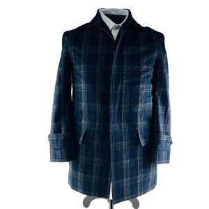 Brooklyn Tailors Blue & Gray Plaid Wool Overcoat Mens Size Size 1